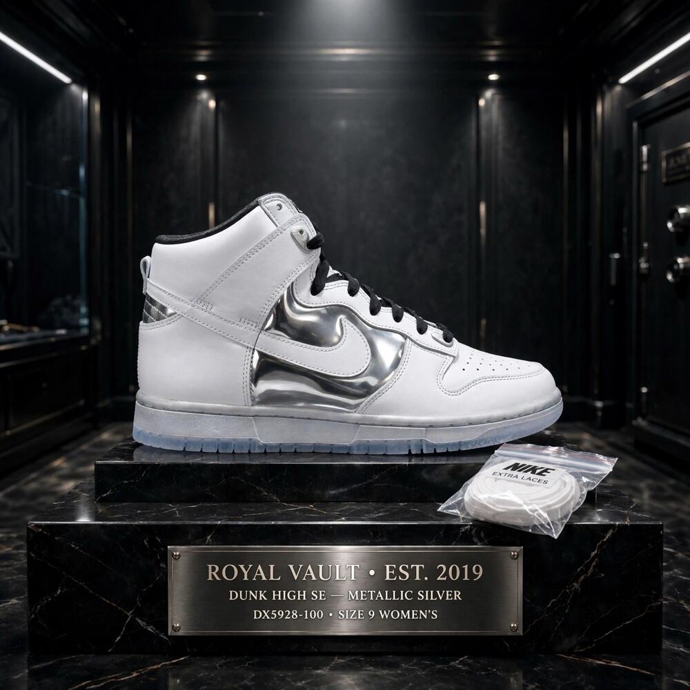 Size 9W - Nike Dunk High SE White Metallic Silver DX5928-100 Icy Sole OG Box